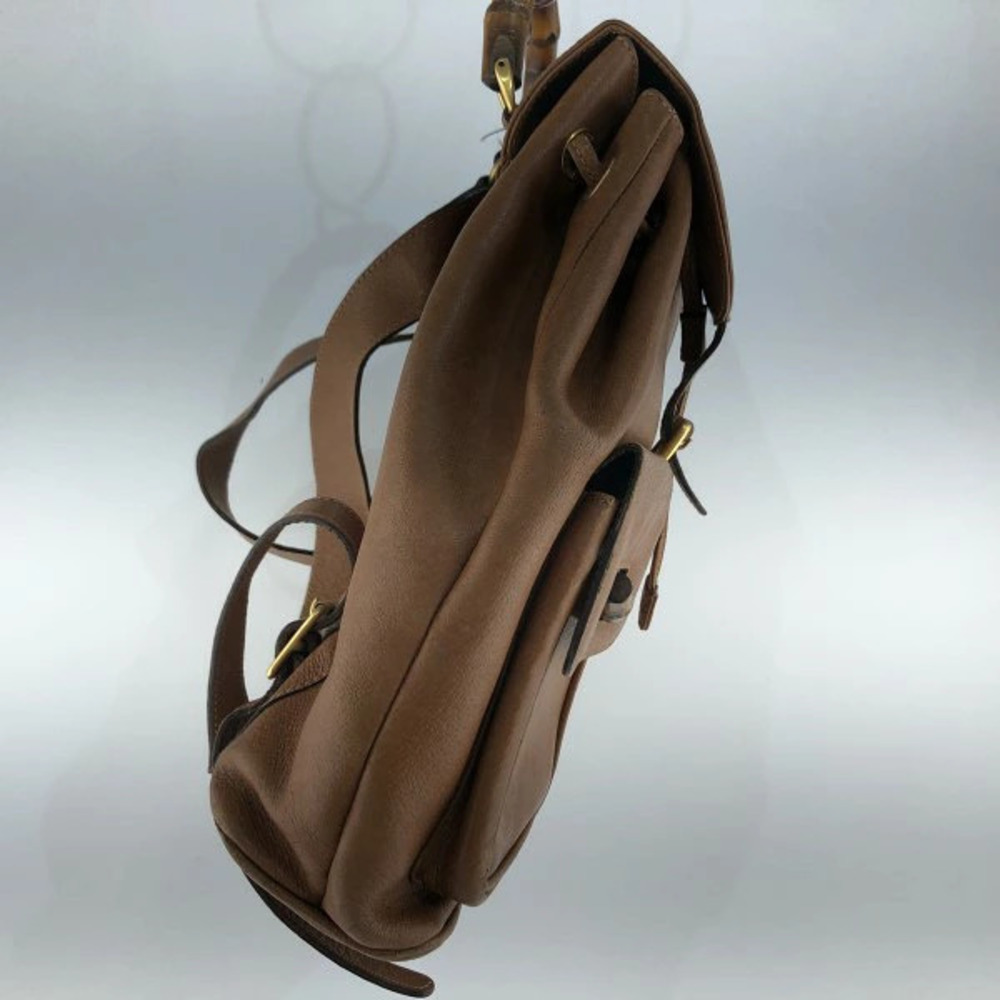 Gucci Bamboo Drawstring Backpack Rucksack Leather Brown - Picture 4 of 4